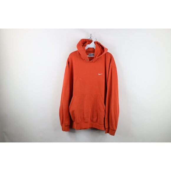 Vtg Nike Mens XL Distressed Travis Scott Mini Swoosh Hoodie Sweatshirt Orange - Picture 1 of 16